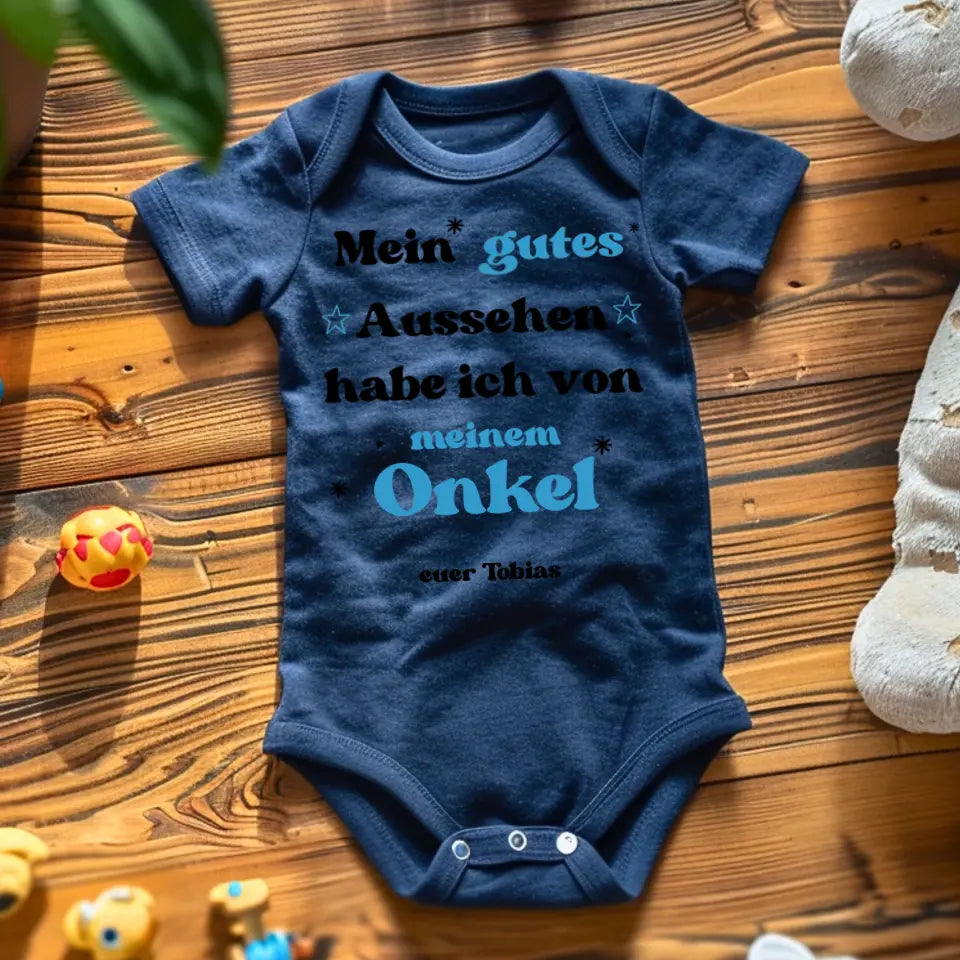 Mein gutes Aussehen von meinem ONKEL - Personalisierter Baby-Onesie/ Strampler, Geburt Onkel, Tante, Oma, Opa, 100% Bio-Baumwolle Body