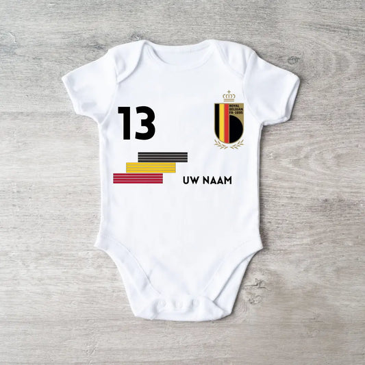 België voetbalshirt - Gepersonaliseerd babyrompertje met naam en rugnummer, 100% biologisch katoen