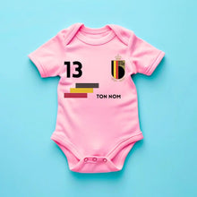 Load image into Gallery viewer, 2024 Maillot de foot Euro Belgique - Body bébé personnalisé avec prénom et numéro de maillot personnalisables, 100% coton bio
