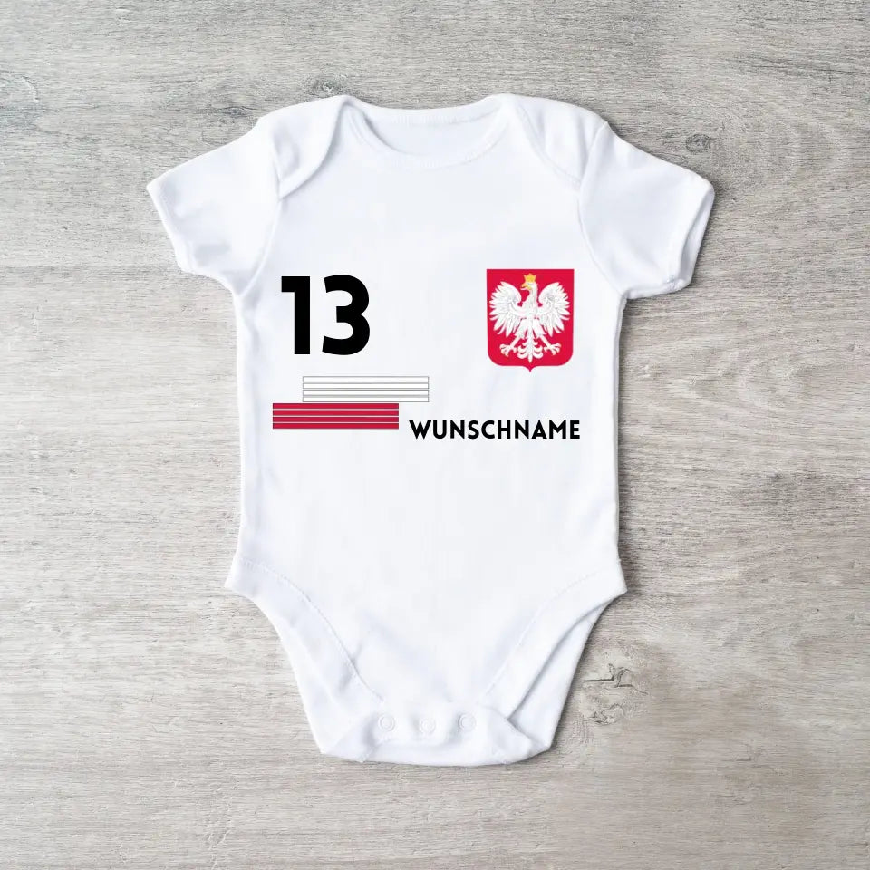 2024 Fussball EM Polen - Personalisierter Baby-Onesie/ Strampler, Trikot mit anpassbarem Namen und Trikotnummer, 100% Bio-Baumwolle Baby Body