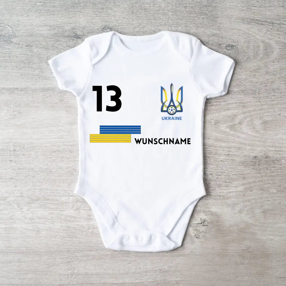 2024 Fussball EM Ukraine - Personalisierter Baby-Onesie/ Strampler, Trikot mit anpassbarem Namen und Trikotnummer, 100% Bio-Baumwolle Baby Body