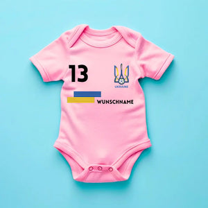 2024 Fussball EM Ukraine - Personalisierter Baby-Onesie/ Strampler, Trikot mit anpassbarem Namen und Trikotnummer, 100% Bio-Baumwolle Baby Body