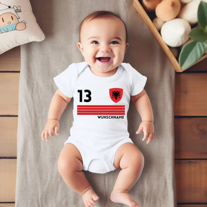 2024 Fussball EM Albanien - Personalisierter Baby-Onesie/ Strampler, Trikot mit anpassbarem Namen und Trikotnummer, 100% Bio-Baumwolle Baby Body