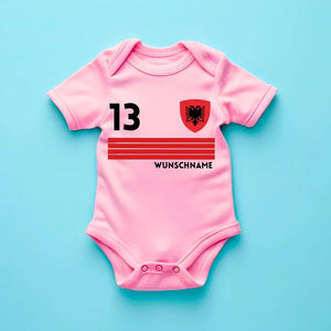 2024 Fussball EM Albanien - Personalisierter Baby-Onesie/ Strampler, Trikot mit anpassbarem Namen und Trikotnummer, 100% Bio-Baumwolle Baby Body