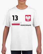 Load image into Gallery viewer, Fußball EM 2024 Polen T-Shirt Kinder individuell - Personalisiertes Trikot für Kinder (100% Baumwolle)
