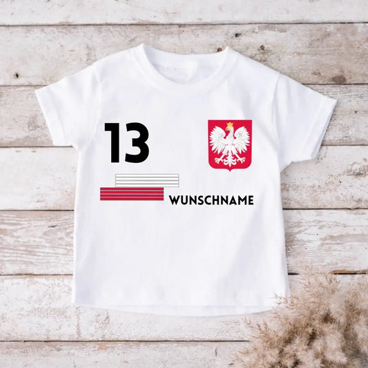 Fußball Polen T-Shirt Kinder individuell - Personalisiertes Trikot für Kinder (100% Baumwolle)
