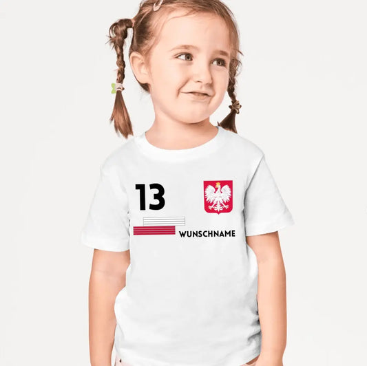 Fußball Polen T-Shirt Kinder individuell - Personalisiertes Trikot für Kinder (100% Baumwolle)