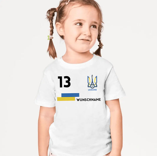 Fußball Ukraine T-Shirt Kinder individuell - Personalisiertes Trikot für Kinder (100% Baumwolle)