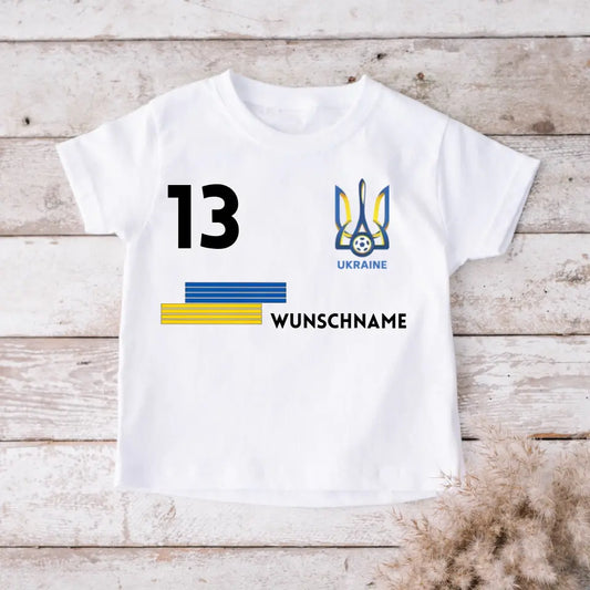Fußball Ukraine T-Shirt Kinder individuell - Personalisiertes Trikot für Kinder (100% Baumwolle)