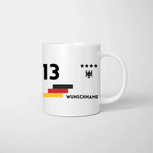 Load image into Gallery viewer, EM 2024 Trikot-Tasse - Personalisierte Tasse zur Fußball-EM, Wunschnummer und Name, individuelle Tasse Fan Tasse Deutschland
