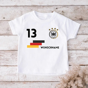 EM Deutschland Kinder-Trikot - Personalisiertes T-Shirt für Kinder, Fußball EM 2024(100% Baumwolle, individuelle Nummer & Wunschname)