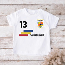 Load image into Gallery viewer, EM Rumänien Kinder-Trikot - Personalisiertes T-Shirt für Kinder, Fußball EM 2024(100% Baumwolle, individuelle Nummer &amp; Wunschname)
