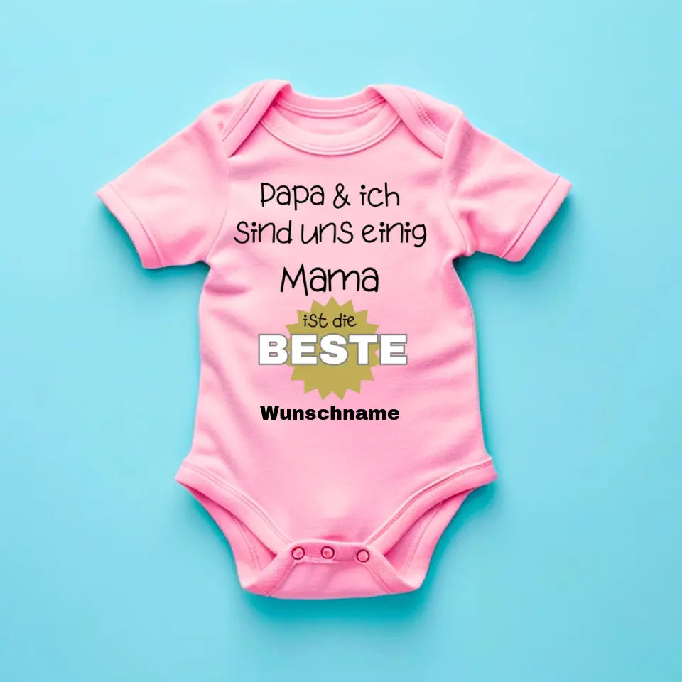 Mama ist die Beste - Personalisierter Baby-Onesie/ Strampler, 100% Bio-Baumwolle