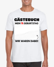 Load image into Gallery viewer, Gästebuch Geburtstag - Personalisiertes T-Shirt zum beschriften (100% Baumwolle, Unisex)
