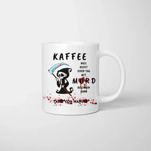 Load image into Gallery viewer, Kaffeetasse personalisiert für Kollegen, Kolleginnen, Bürotasse lustig, nicht jeder Tag mit Mord beginnen
