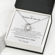 Load image into Gallery viewer, À la femme de ma vie - Collier avec pendentif coeur &amp; carte personnalisée
