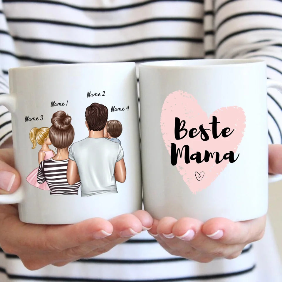 Eltern mit Kindern - Personalisierte Tasse (1-4 Kinder), Individuelles Geschenk Familie