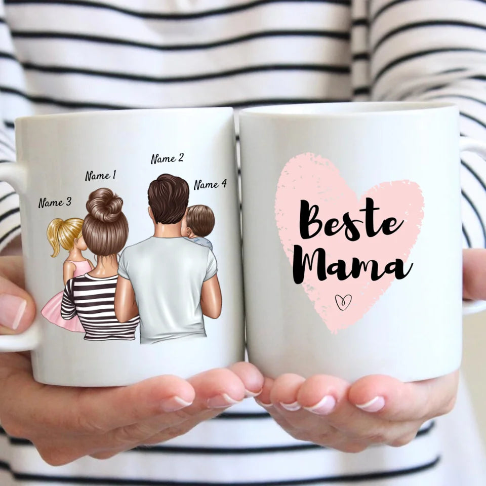 Eltern mit Kindern - Personalisierte Tasse (1-4 Kinder), Geschenkidee Familie