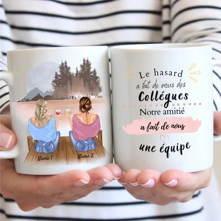 Un binome, Meilleures collègues avec boisson - Mug personnalisé (2-4 personnes, idée cadeau collègue