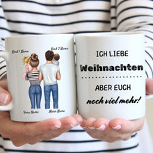 Load image into Gallery viewer, Personalisierte Familien Tasse &quot;Ich liebe Weihnachten, aber euch noch viel mehr&quot; (Eltern, 1-4 Kinder)
