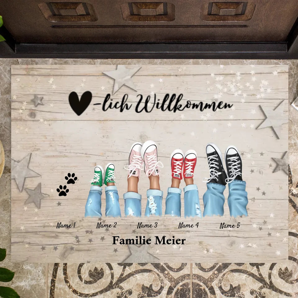 Herzlich Willkommen - Personalisierte Weihnachtszeit Fußmatte Familie (2-8 Personen & Haustiere)