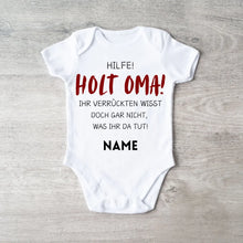 Load image into Gallery viewer, Holt Oma zur Hilfe - Personalisierter Baby-Onesie/ Strampler, witziges Weihnachtsgeschenk, 100% Bio-Baumwolle
