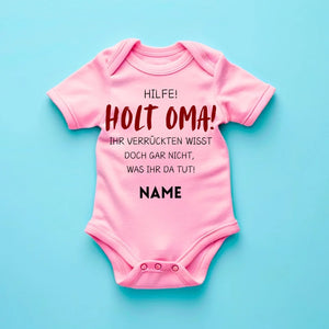 Holt Oma zur Hilfe - Personalisierter Baby-Onesie/ Strampler, witziges Weihnachtsgeschenk, 100% Bio-Baumwolle