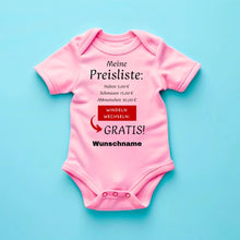 Load image into Gallery viewer, Baby Preisliste, Windeln wechseln gratis - Personalisierter Baby-Onesie/ Strampler, witziges Weihnachtsgeschenk, 100% Bio-Baumwolle
