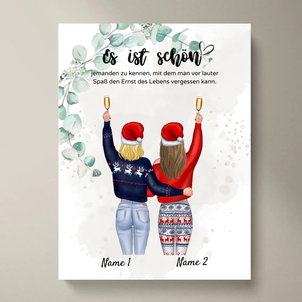 Freundinnen an Weihnachten - Personalisiertes Poster (2-4 Personen)