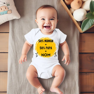 50% Maman + 50% Papa = Moi - Onesie/dorsal bébé personnalisé pour Noël, 100% coton bio