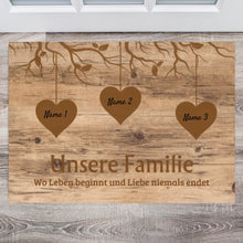 Load image into Gallery viewer, Unsere Familie, wo Leben beginnt und Liebe niemals endet - Personalisierte Fußmatte (für innen und aussen)
