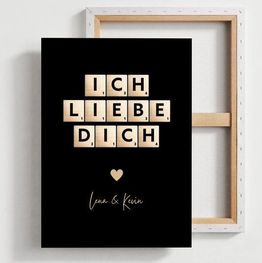 Ich liebe dich Leinwand Scrabble Buchstaben - Personalisierte Leinwand für Pärchen, deinen Partner