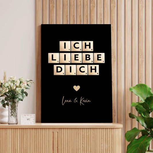 Ich liebe dich Leinwand Scrabble Buchstaben - Personalisierte Leinwand für Pärchen, deinen Partner