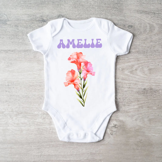 Meine Geburtsblume - Personalisierter Baby-Onesie/ Strampler, 100% Bio-Baumwolle