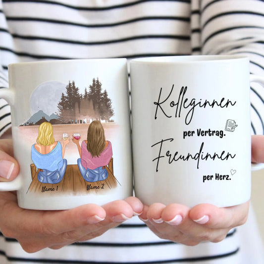 Kolleginnen per Vertrag, Freundinnen per Herz - Personalisierte Tasse (2-4 Personen) für Kollegen, Freunde, Büro, Abschied, Geburtstag