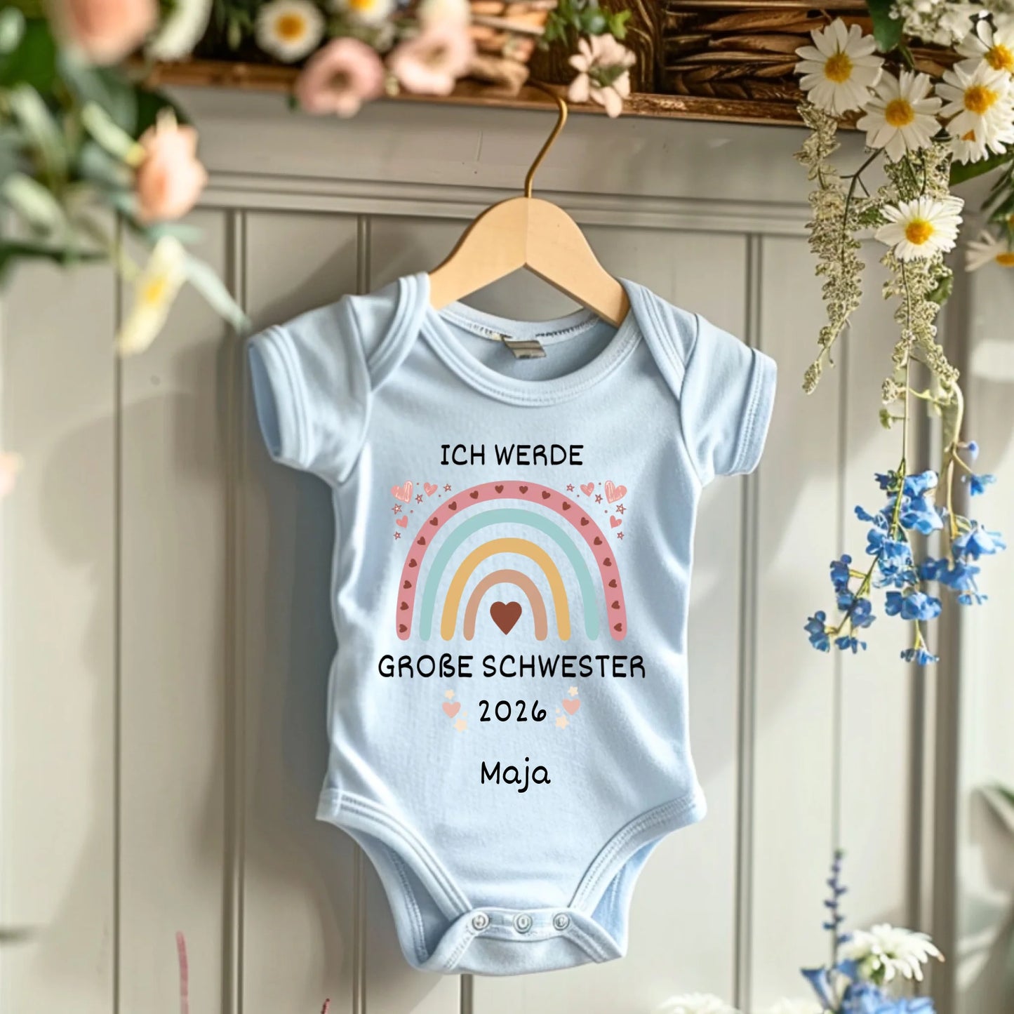 Kleine Schwester/ kleiner Bruder - Personalisierter Baby Strampler zur Geburt, Geschwister (100% Bio-Baumwolle)