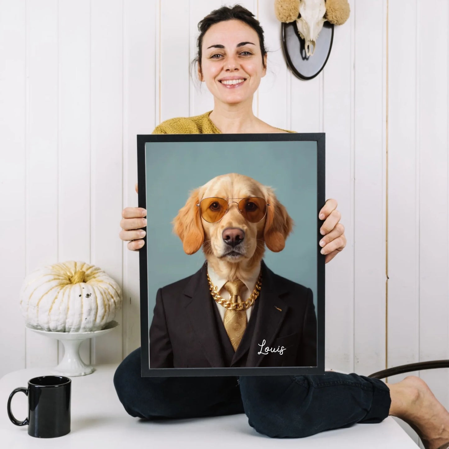 Lustiges Haustier Portrait - Personalisiertes Poster mit Fotoupload in unterschiedlichen Stilen (Hund, Katze im Anzug, als Superheld, Astronaut, etc.)