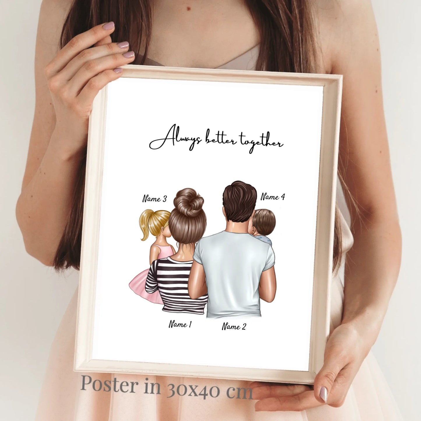 Happy Family - Personalisiertes Poster mit Rahmen mit der ganzen Familie