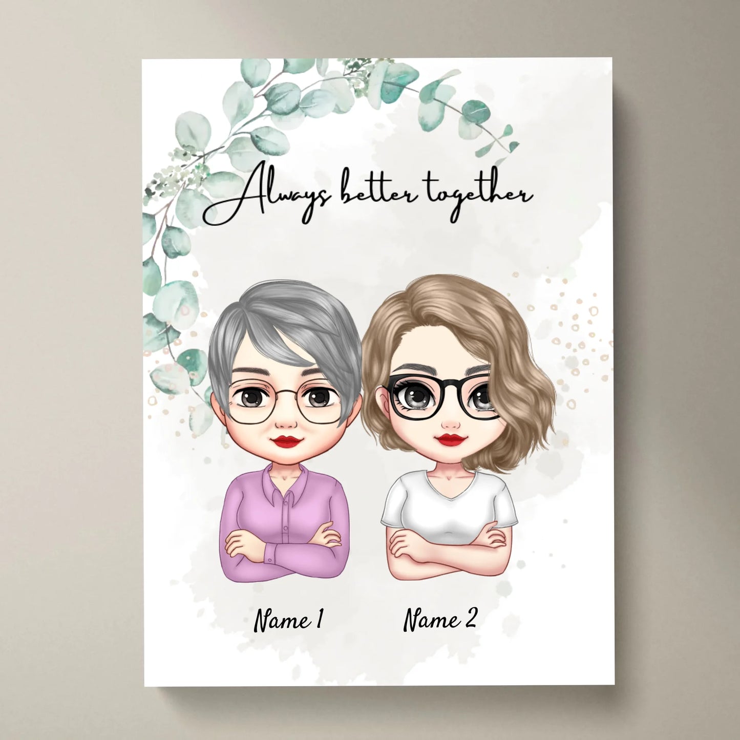 Mum & Daughters Chibi - Personalised Poster (2-3 women)