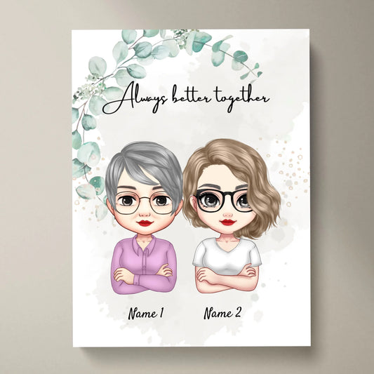 Mum & Daughters Chibi - Personalised Poster (2-3 women)