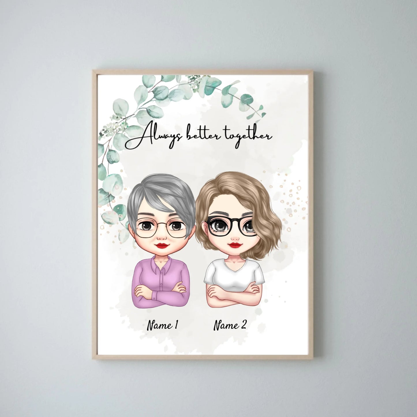 Mum & Daughters Chibi - Personalised Poster (2-3 women)