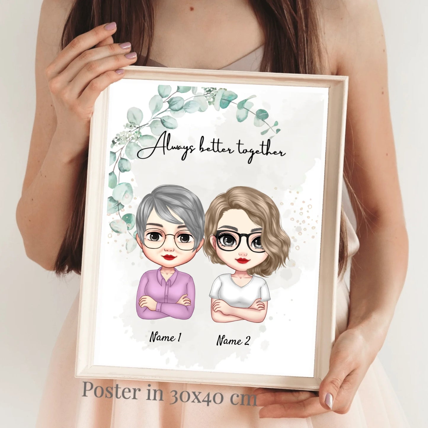 Mum & Daughters Chibi - Personalised Poster (2-3 women)