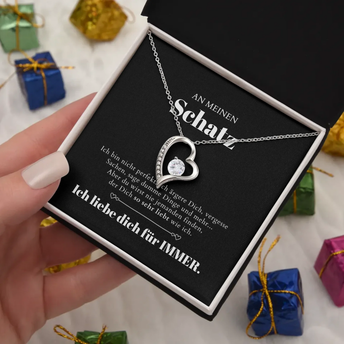 An meinen Schatz - Halskette mit Gold-Herzanhänger & personalisierter Geschenk-Karte