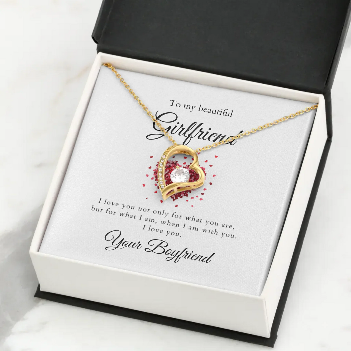 To my beautiful Girlfriend - Halskette mit Herzanhänger & personalisierter Karte