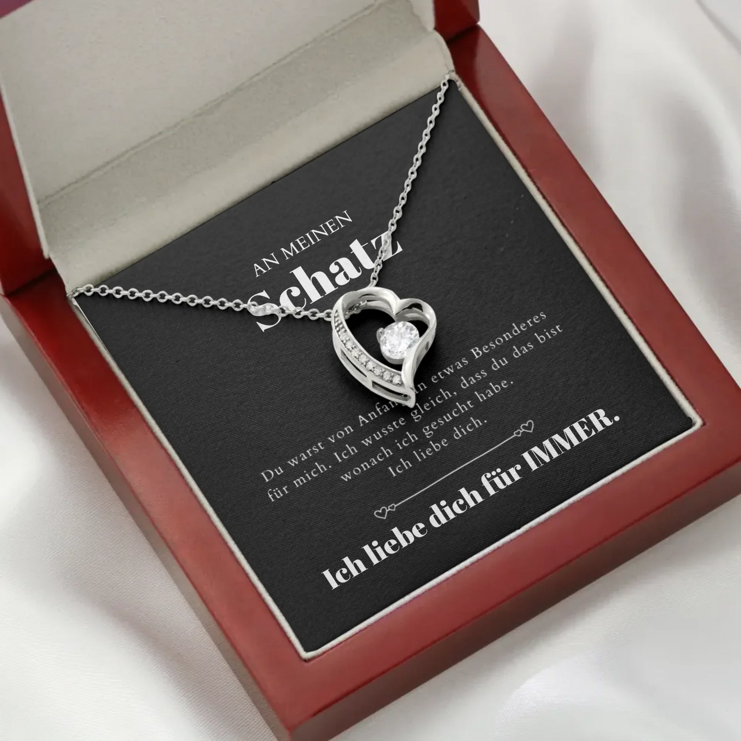 Ich liebe dich - Halskette mit Gold-Herzanhänger & personalisierter Karte (Valentinstagsgeschenk)