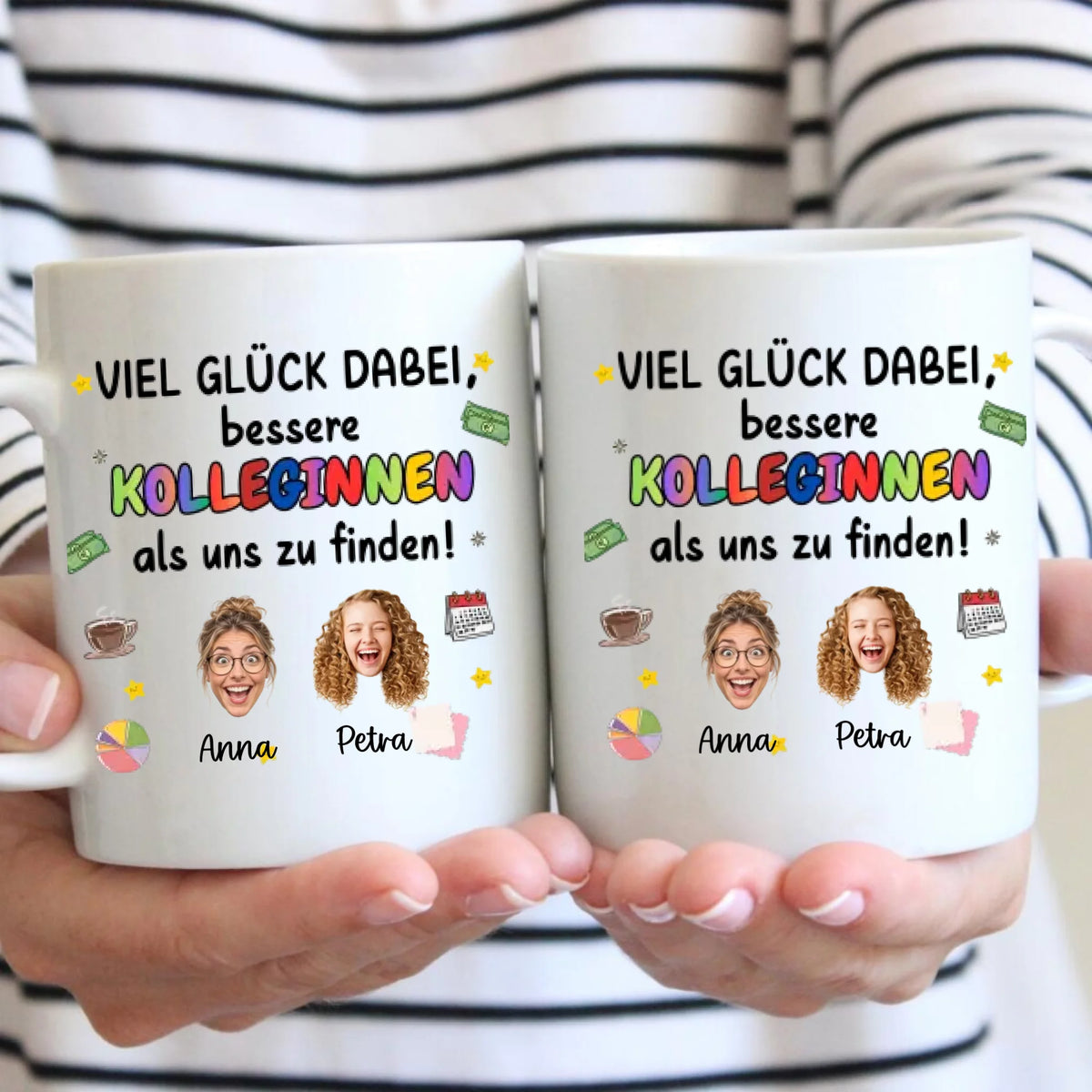 Witziges Abschiedsgeschenk Kolleginnen/Kollegen "Viel Glück" mit ausgeschnittenen Gesichtern (1-4 Personen)