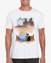 Load image into Gallery viewer, Pet Mom with Pet &amp; Drink - Personalized T-Shirt (Dog &amp; Cat)

