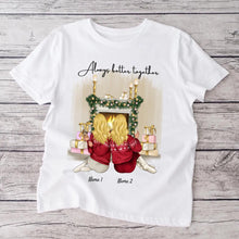 Load image into Gallery viewer, Christmas Girlfriends by the Fireplace with Drink - Personalized T-Shirt (2-3 Women)
