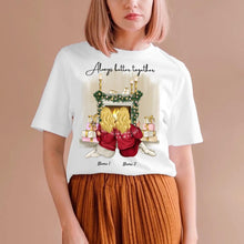 Load image into Gallery viewer, Christmas Girlfriends by the Fireplace with Drink - Personalized T-Shirt (2-3 Women)
