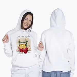 Best Friends Christmas By The Fireplace Personalized Hoodie Unisex (2-3 Women)
